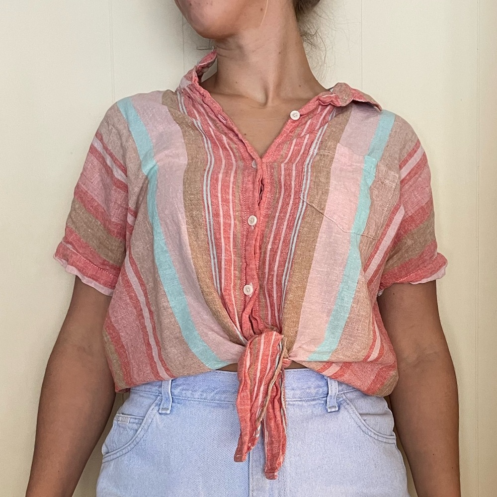 Beachlunchlounge Coral and Mint Striped Top